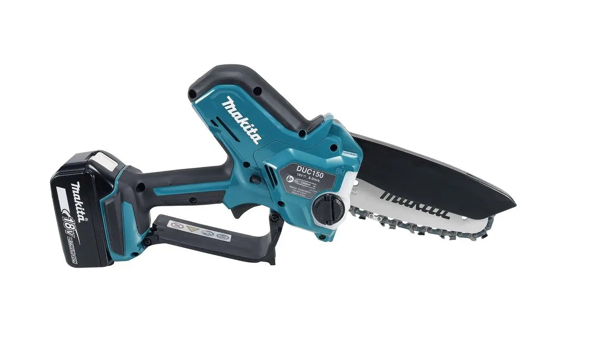 Makita - Motosega da potatura a batteria 18V 15 cm, 1 batteria Li-Ion da 5,0 Ah, caricabatterie