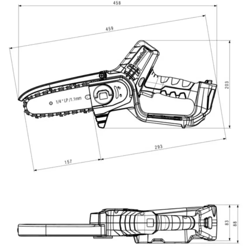 Metabo  Sega per potatura a batteria 18V 15 cm, 1x batteria 2,0 Ah, caricabatterie 600856500